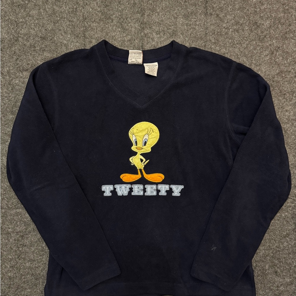 Vintage Looney Tunes Tweety Bird V-neck Sweater, Size Medium, Navy blue